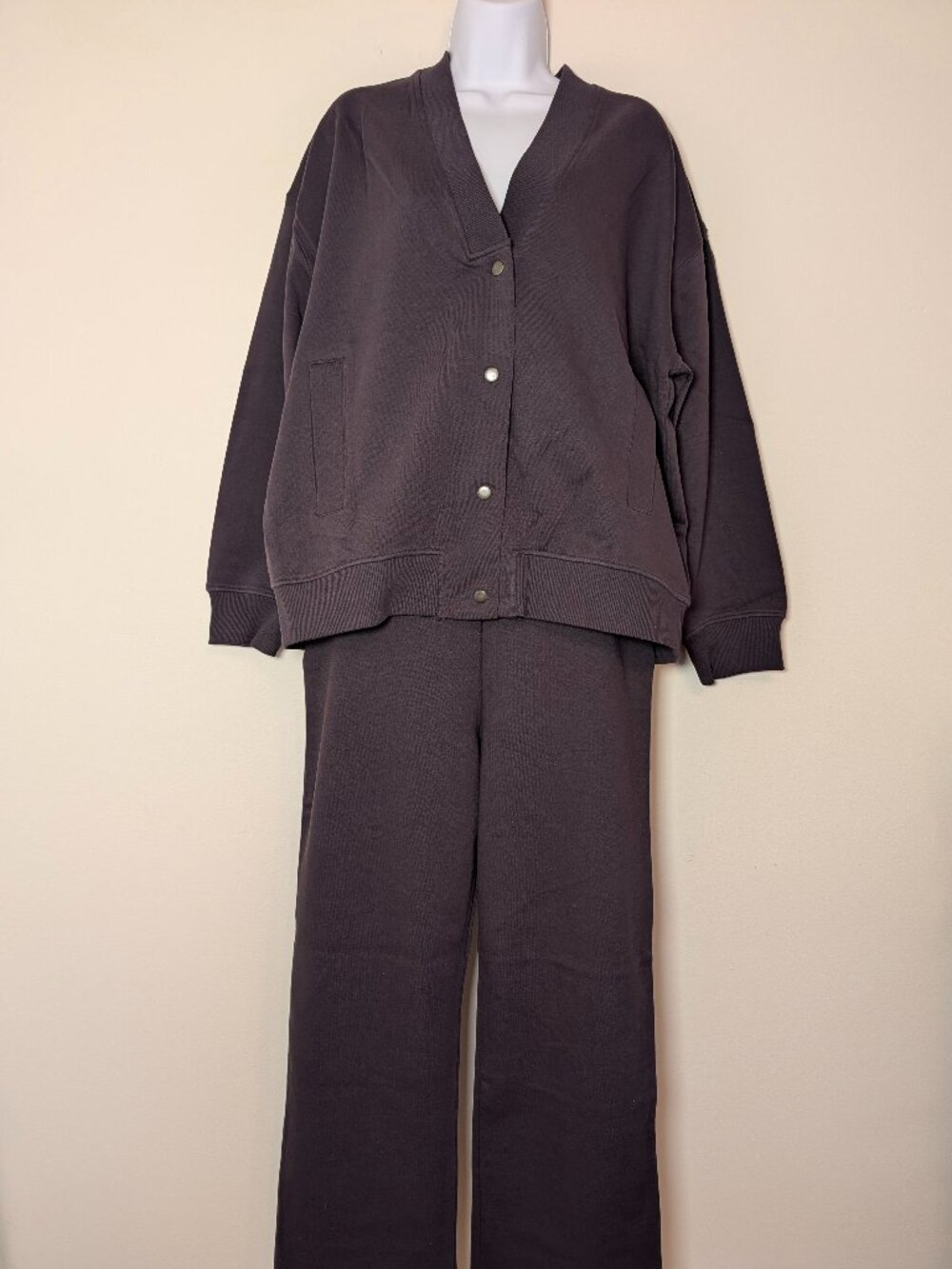 Zara Oversize Snap Bomber Jacket & Cotton Pants Set S Charcoal Gray 100% Cotton